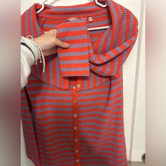 Like New Soft Surroundings Serene Button Collar Striped Knit Sweater - Picture 7 of 10